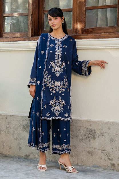 Navy Blue Embroidered Lawn Suit Online in Dubai UAE Abudhabi Ajman Sharjah