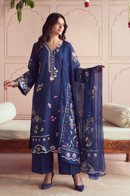 Navy Blue Embroidered Lawn Suit Online in Dubai UAE Abudhabi Ajman Sharjah