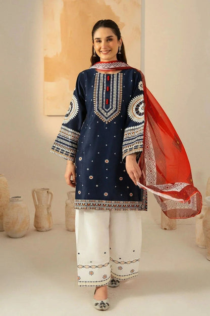 Navy Blue Embroidered Linen Kurta Set Online in Dubai UAE Abudhabi Ajman Sharjah