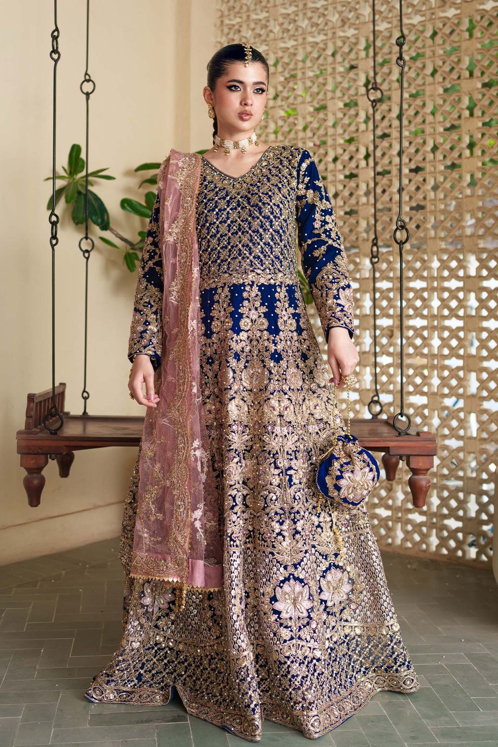 Navy Blue Embroidered Net Maxi Suit Online in Dubai UAE Abudhabi Ajman Sharjah
