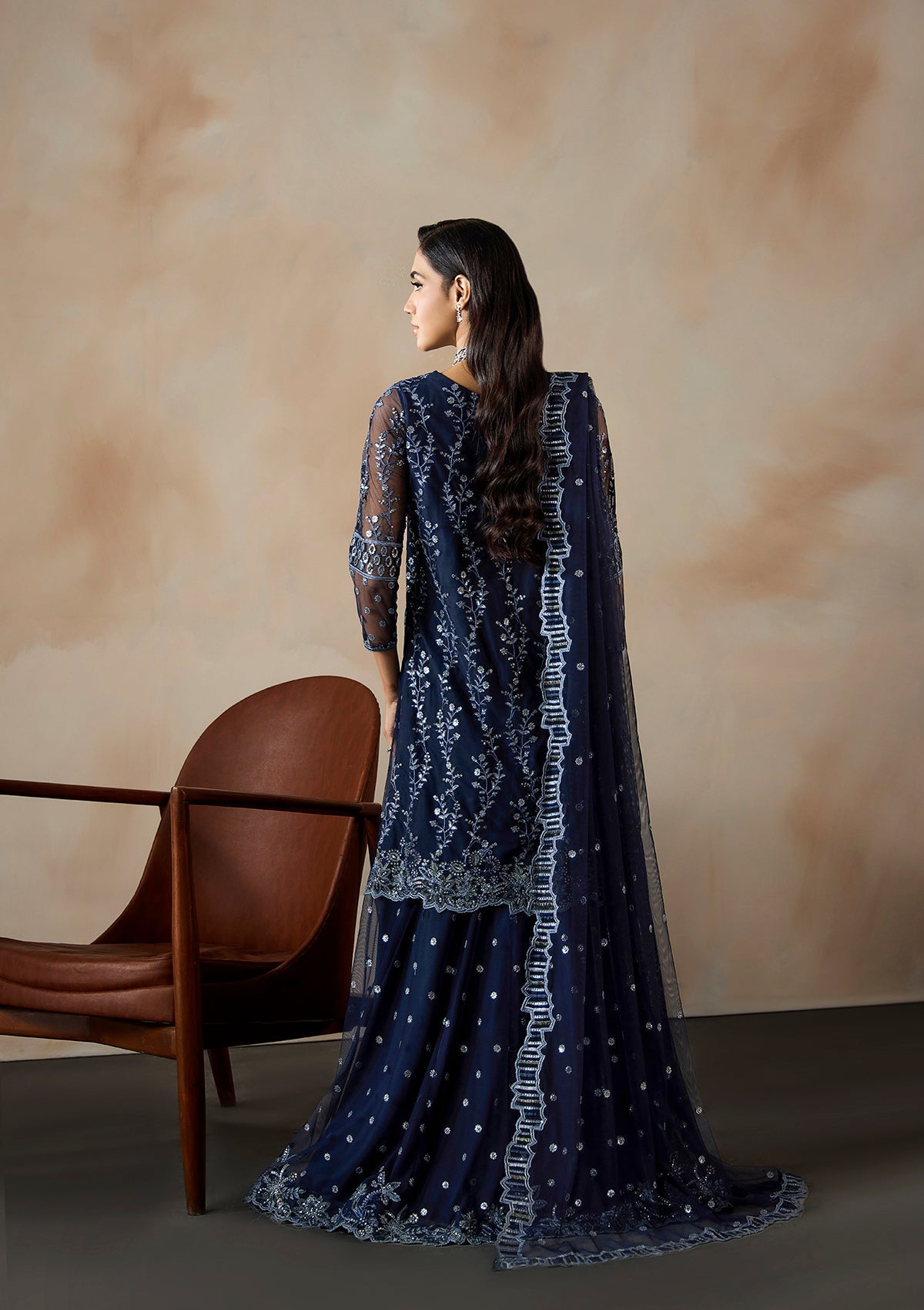 Navy Blue Festive Embroidered Net Pakistani Outfit Online in Dubai DXB UAE Abudhabi Meena Bazaar