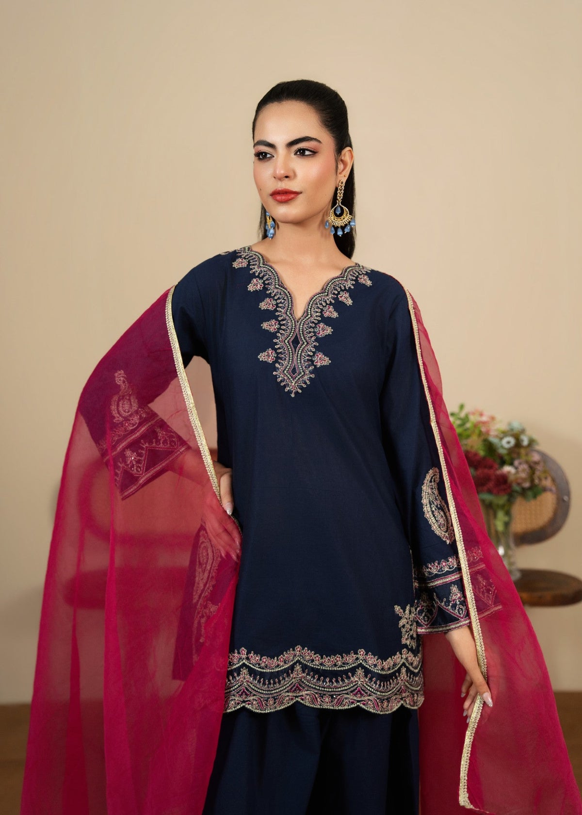 Navy Blue Festive Wear Cotton Pakistani Salwar Kameez Online in Dubai UAE Abudhabi Ajman Sharjah
