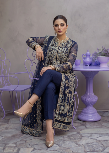 Navy Blue Festive Wear Organza Suit Online in Dubai UAE Abudhabi Ajman Sharjah