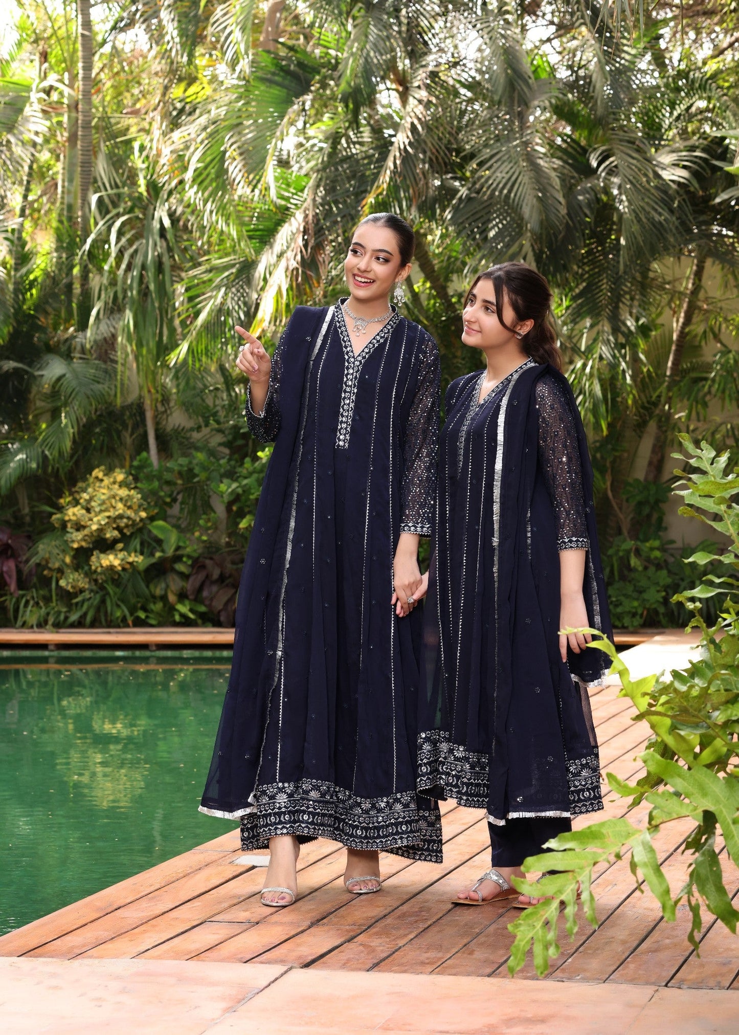 Navy Blue Flared Pishwas with Straight Trouser Online in UK USA Canada