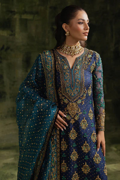 Navy Blue Hand Embellished Wedding Bridal Chiffon Suit Online in KSA Riyadh Saudi Arabia Oman Bahrain Qatar