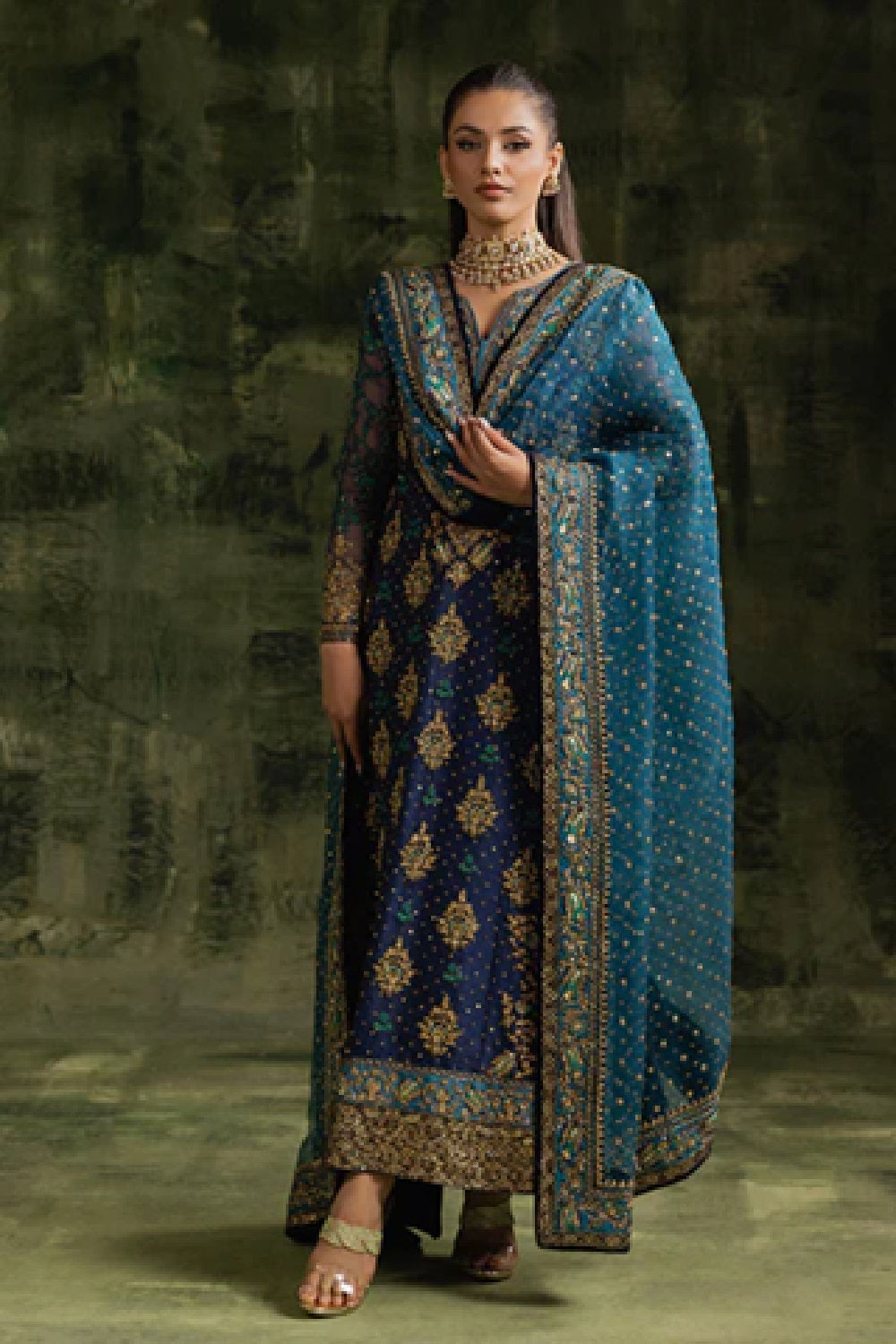 Navy Blue Hand Embellished Wedding Bridal Chiffon Suit Online in Sri Lanka India Australia