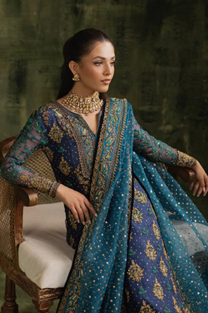 Navy Blue Hand Embellished Wedding Bridal Chiffon Suit Online in UK USA Canada