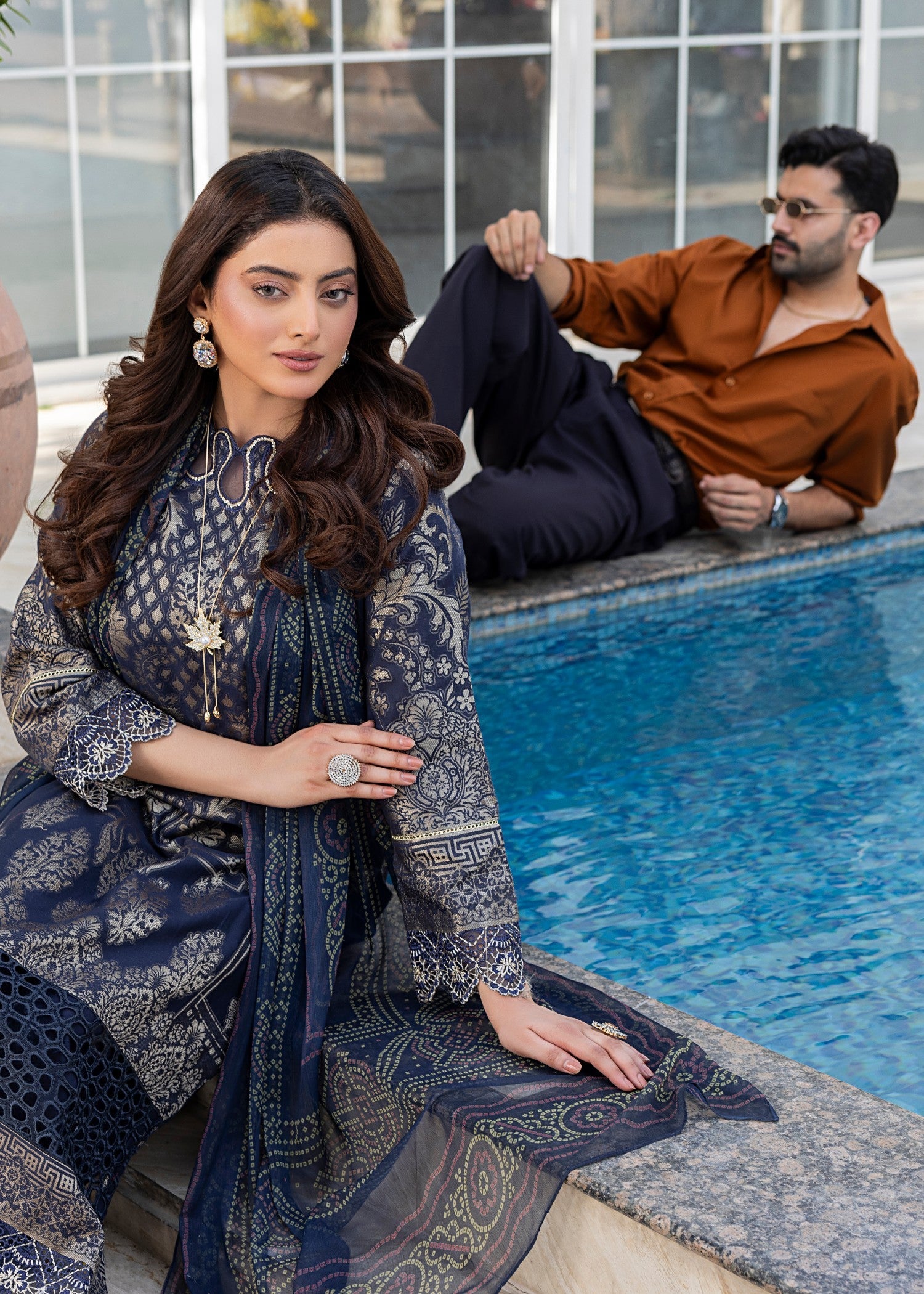 Navy Blue Jacquard Embroidered Party Wear Suit Online in Sri Lanka India Australia