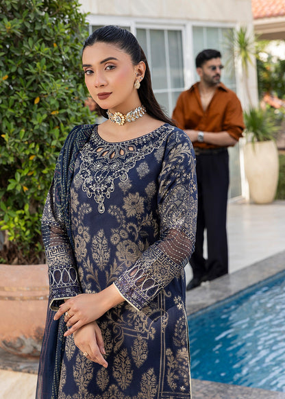 Navy Blue Jacquard Embroidered Party Wear Suit Online in Sri Lanka India Australia