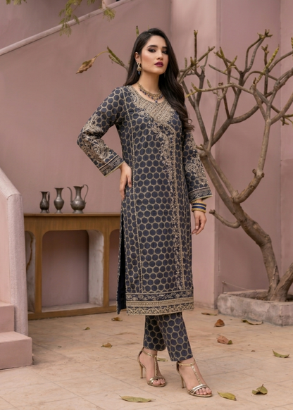 Navy Blue Jacquard Embroidered Party Wear Suit Online in Sri Lanka India Australia