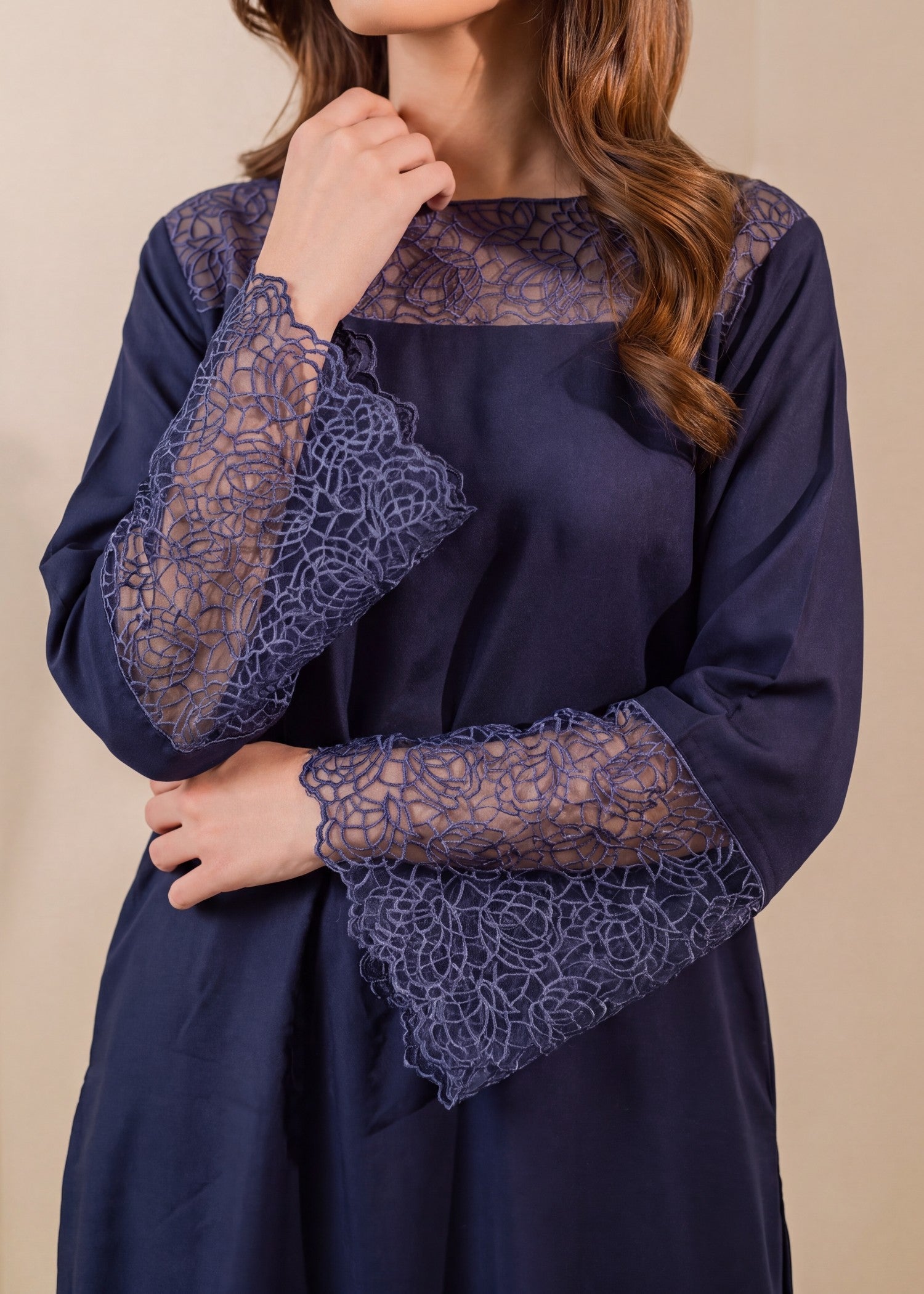 Navy Blue Kaftan with Embroidery Online in Sri Lanka India Australia