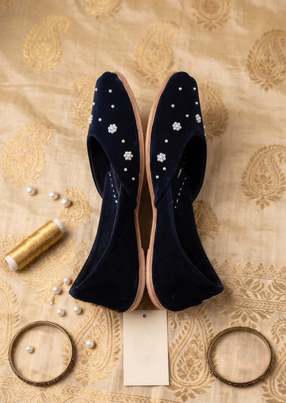 Navy Blue Khussa with Leather Sole Online in UK USA Canada