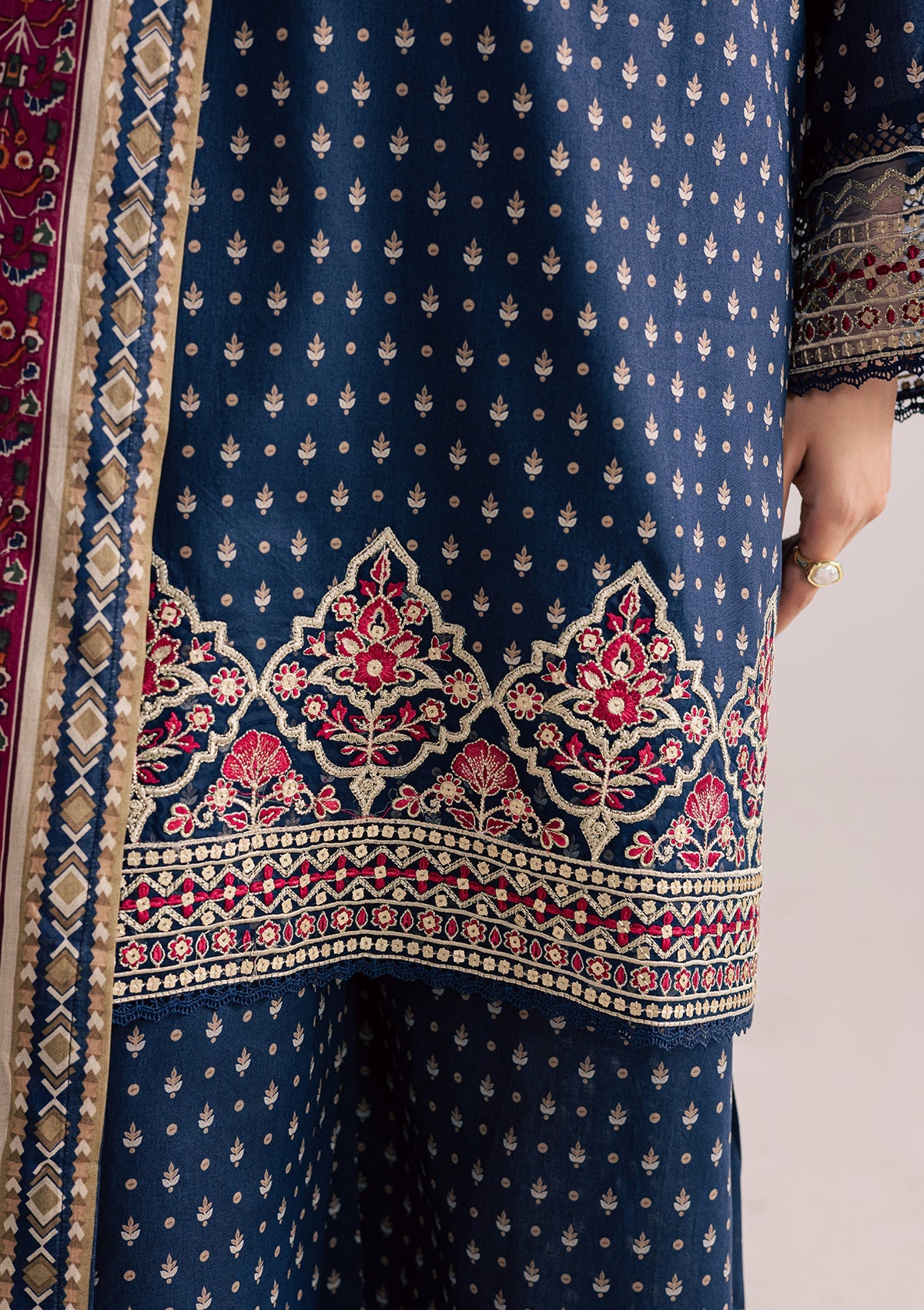 Navy Blue Lawn 3 Piece Suit Online in Sri Lanka India Australia