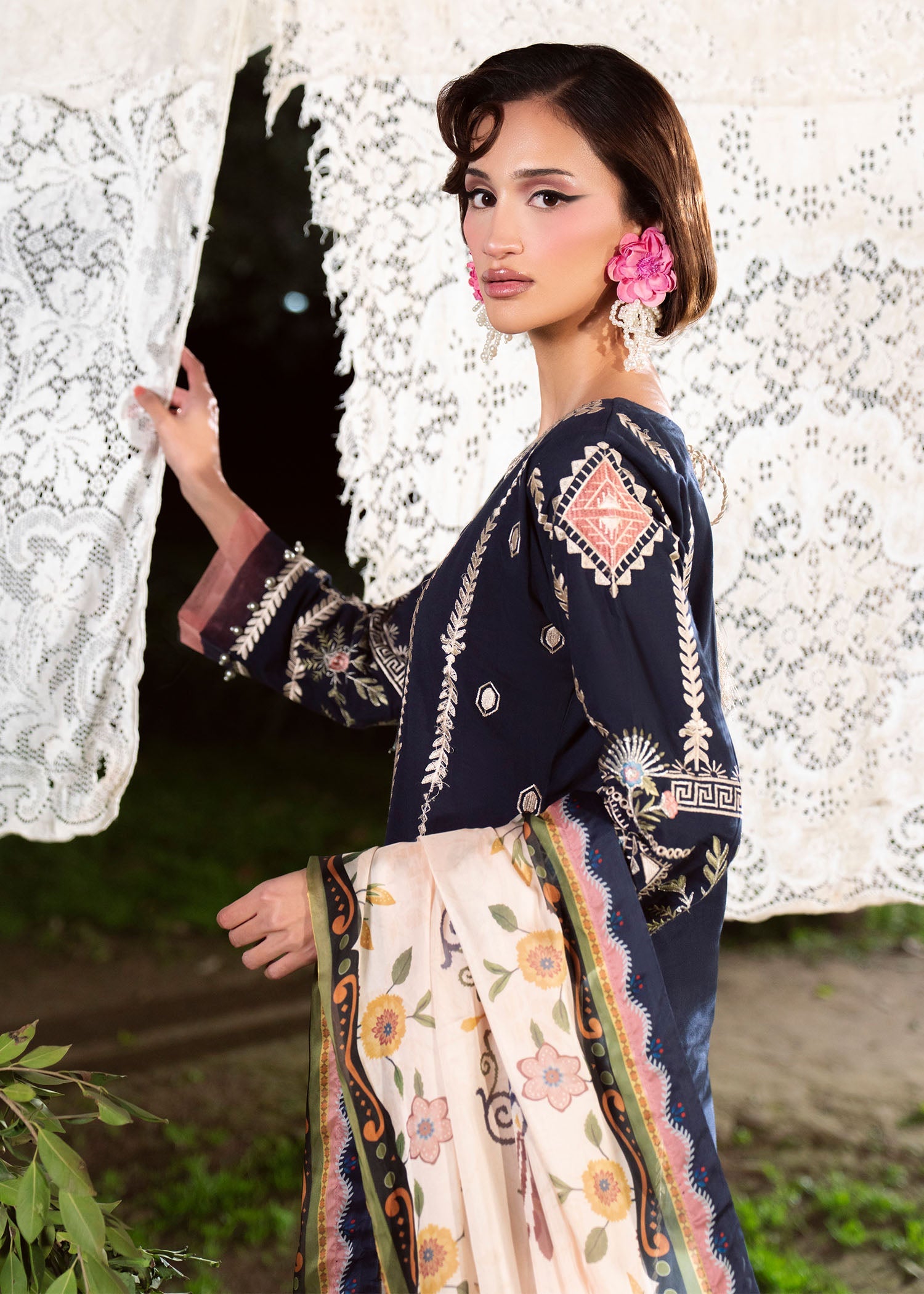 Navy Blue Lawn 3 Piece Suit Online in Sri Lanka India Australia