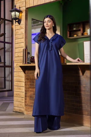 Navy Blue Lawn Cotton Long Kurta Set Online in Dubai UAE Abudhabi Ajman Sharjah
