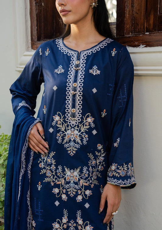 Navy Blue Lawn Embroidered 3 Piece Suit Online in Sri Lanka India Australia
