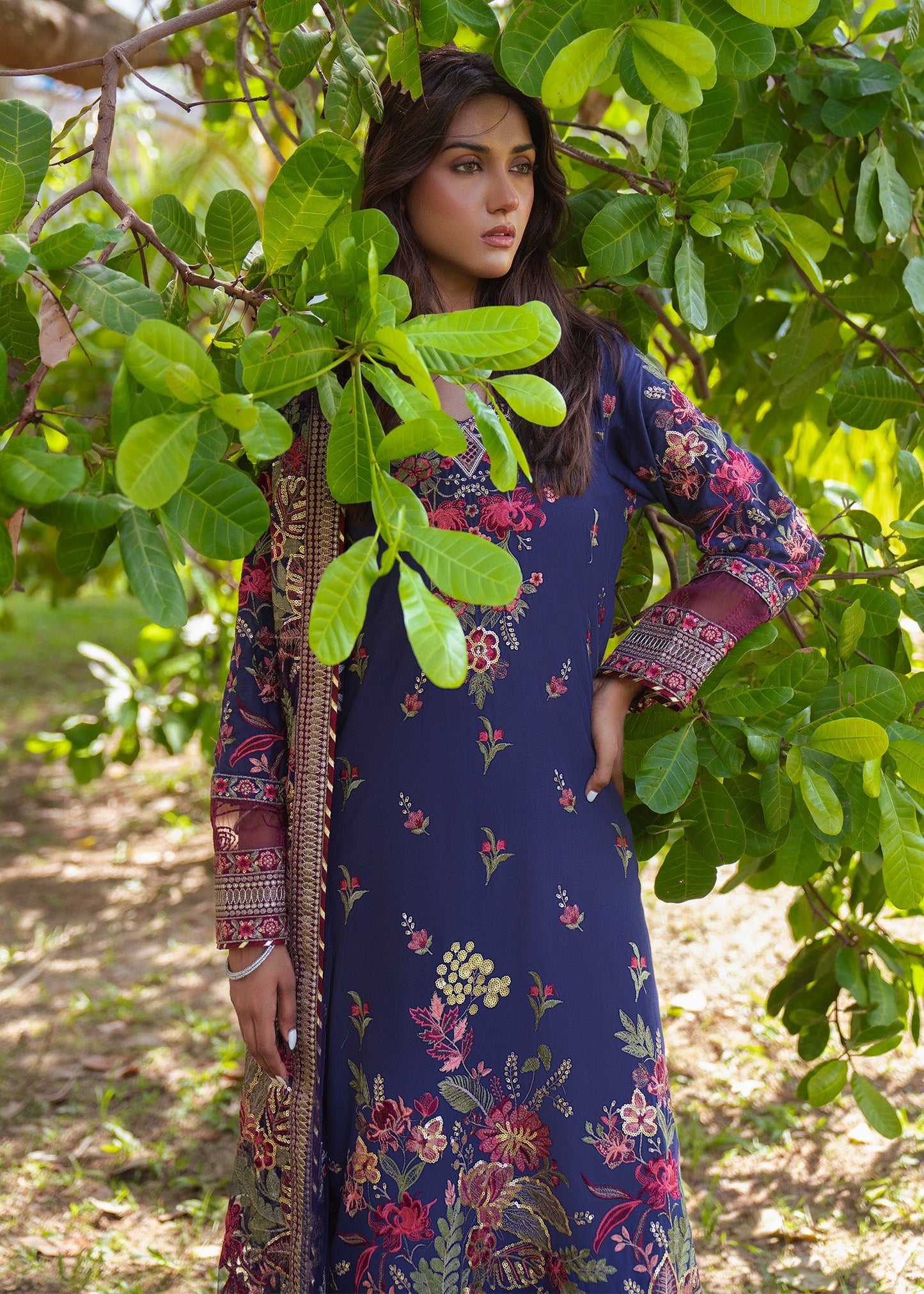 Navy Blue Lawn Embroidered Festive Wear Online in Dubai UAE Abudhabi Ajman Sharjah