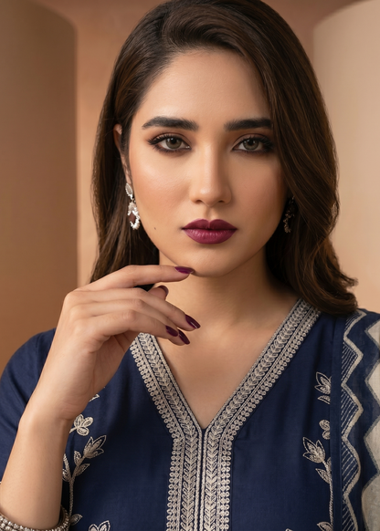 Navy Blue Lawn Embroidered Festive Wear Online in Sri Lanka India Australia