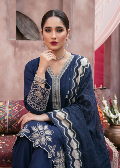 Navy Blue Lawn Embroidered Festive Wear Suit Online in Sri Lanka India Australia