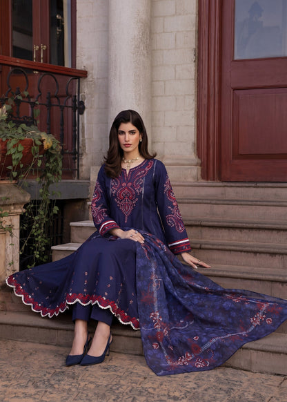 Navy Blue Lawn Embroidered Pishwas Suit Online in Dubai UAE Abudhabi Ajman Sharjah