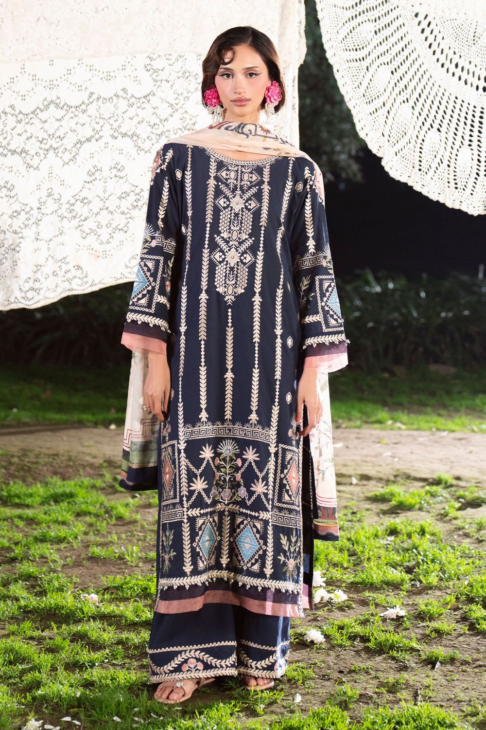 Navy Blue Lawn Pakistani Suit Online in Dubai UAE Abudhabi Ajman Sharjah