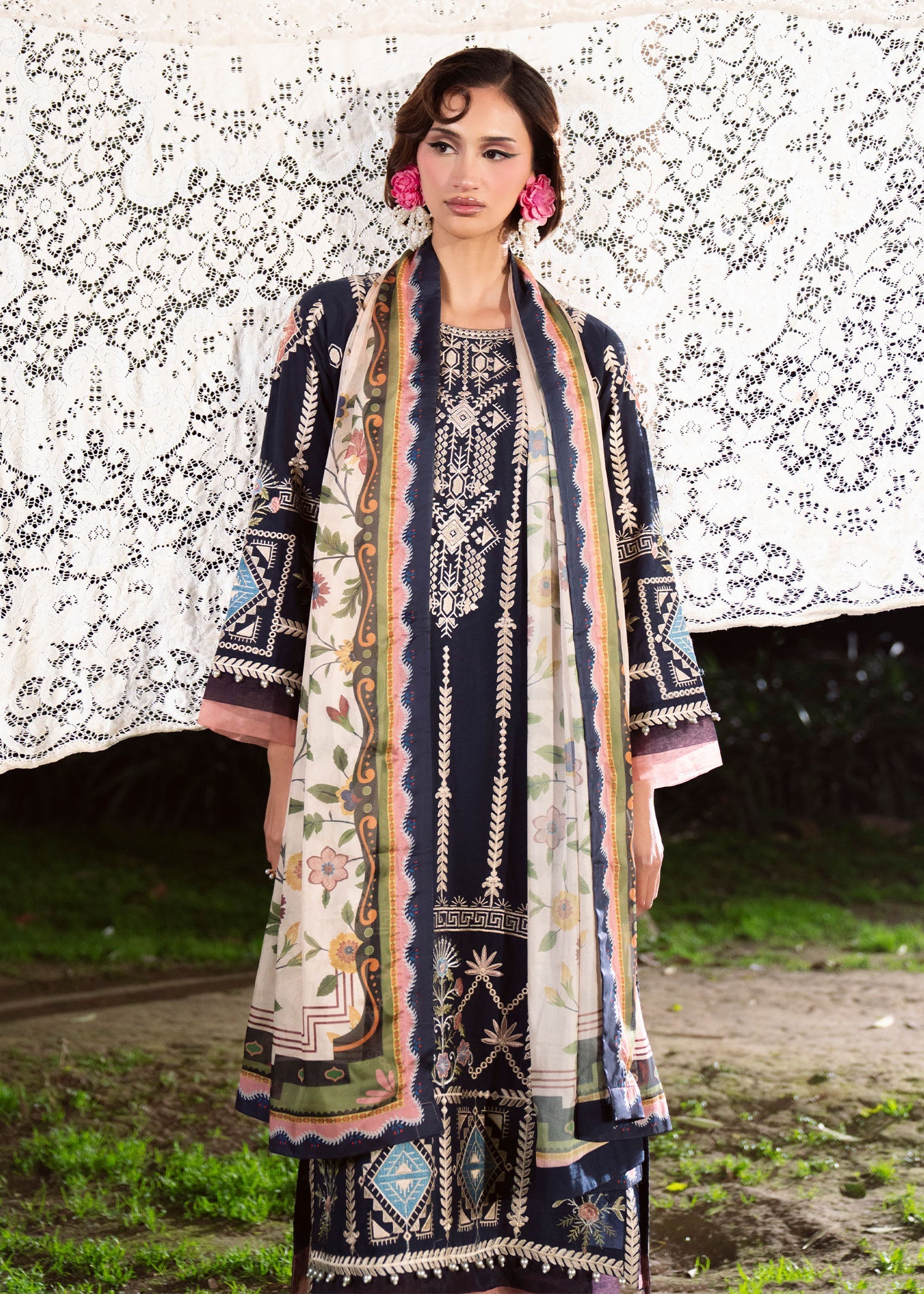 Navy Blue Lawn Summer Dress Material Online in Dubai DXB UAE Abudhabi Meena Bazaar