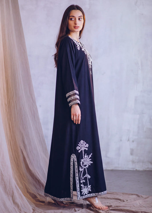 Navy Blue Linen Patchwork Kaftan Online in Dubai DXB UAE Abudhabi Meena Bazaar