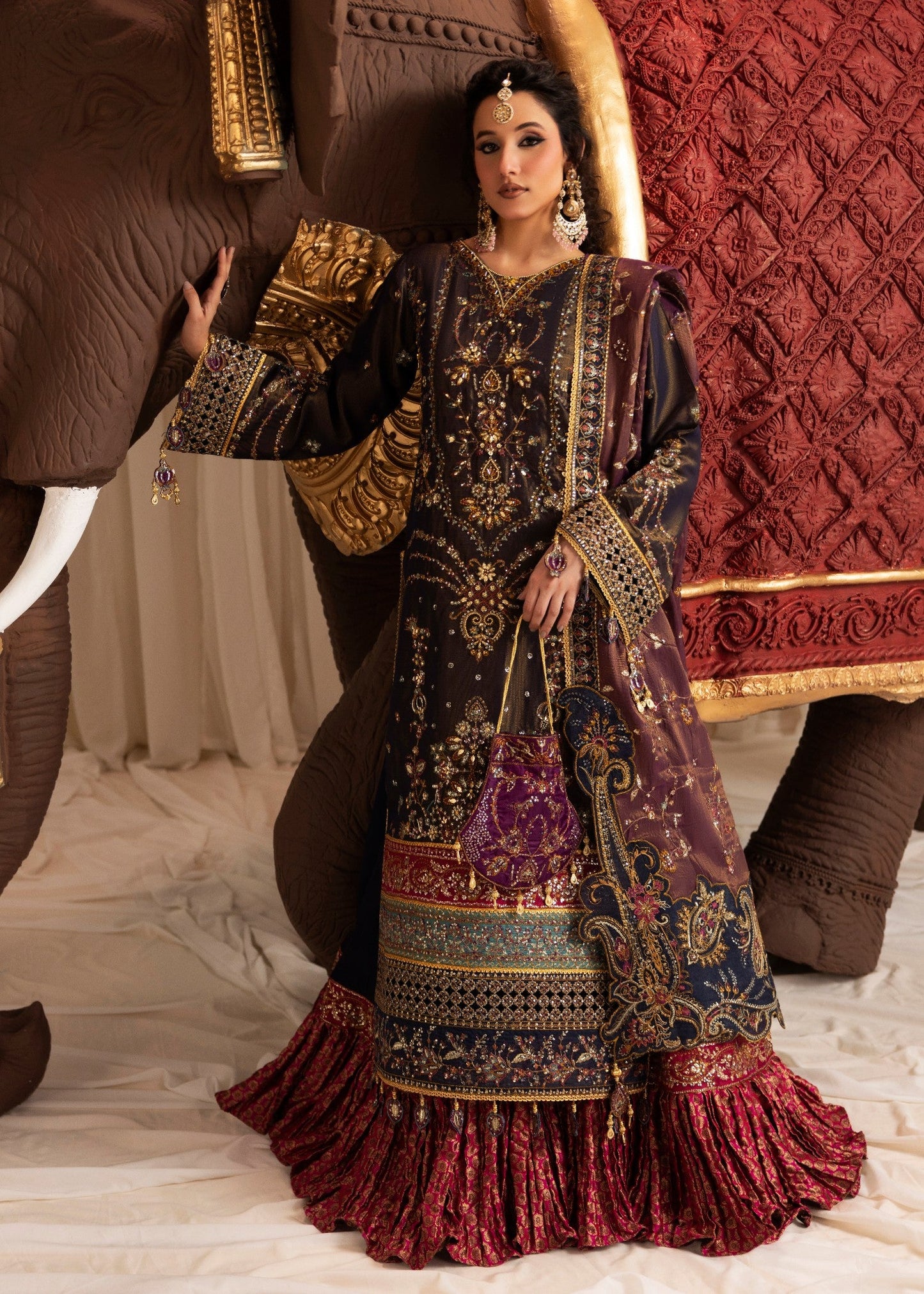 Navy Blue Masuri Embroidered Lehenga Set Online in UK USA Canada