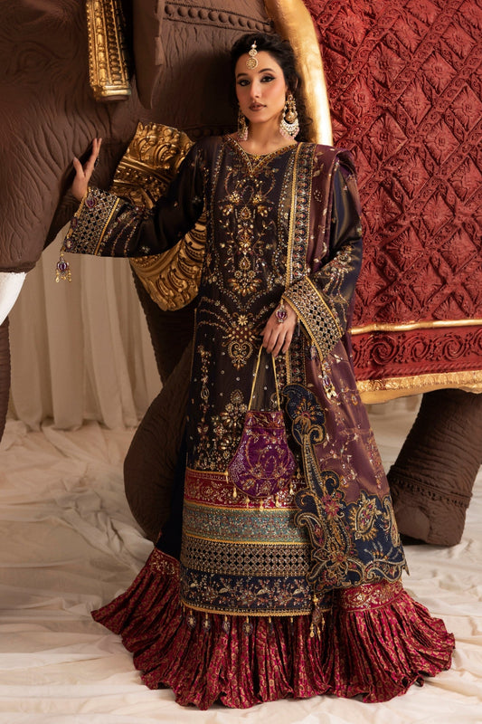 Navy Blue Masuri Embroidered Lehenga Set Online in UK USA Canada