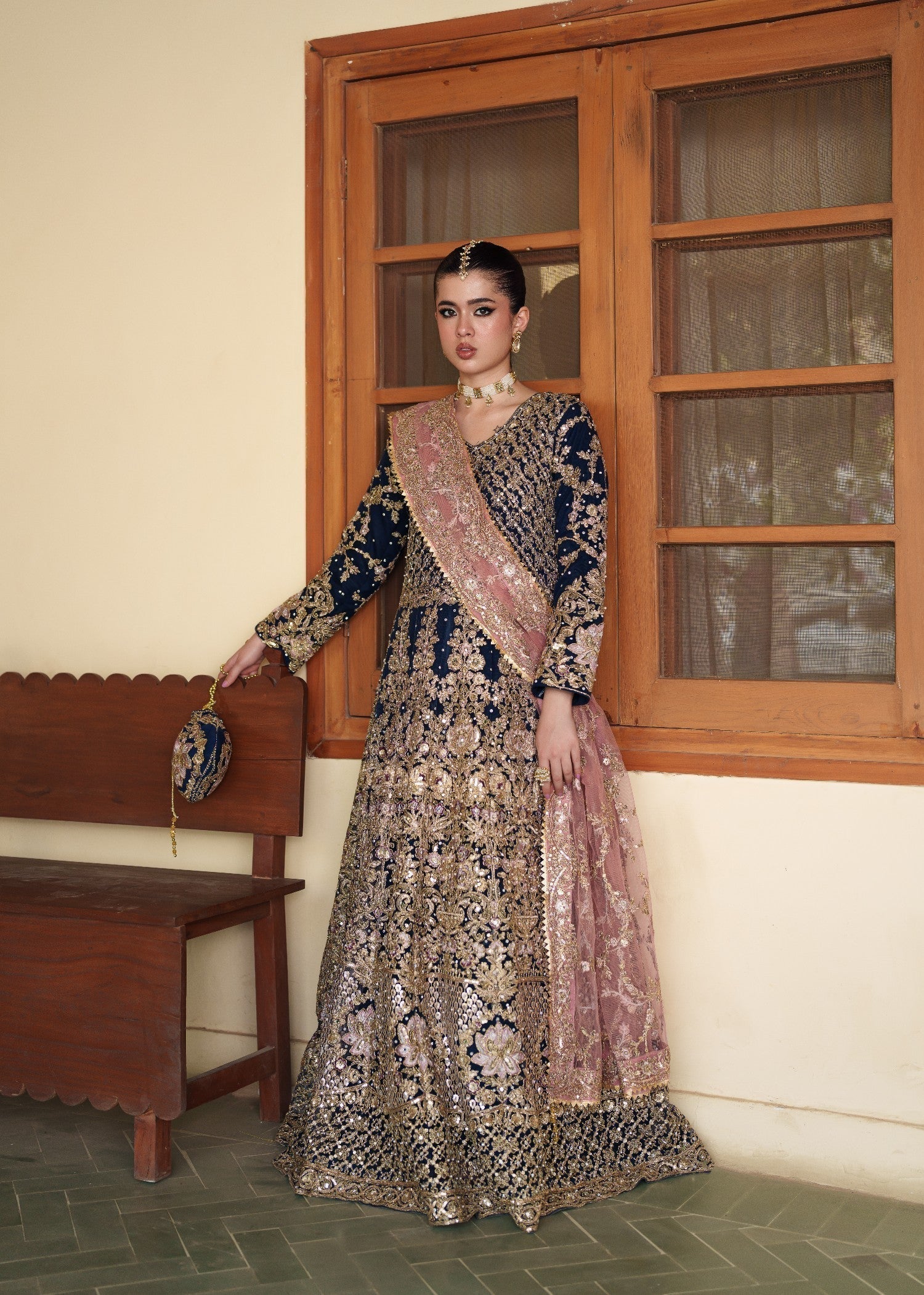 Navy Blue Net Embroidered Maxi Online in KSA Riyadh Saudi Arabia Oman Bahrain Qatar