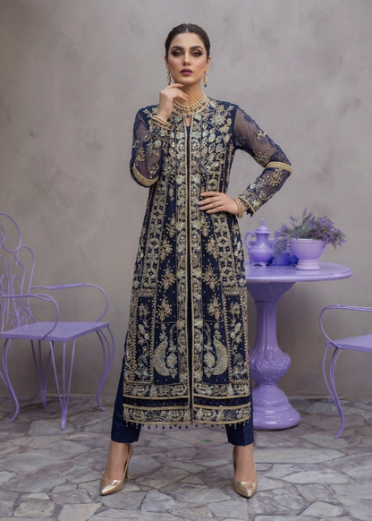 Navy Blue Organza Embroidered Partywear Salwar Suit Online in Sri Lanka India Australia