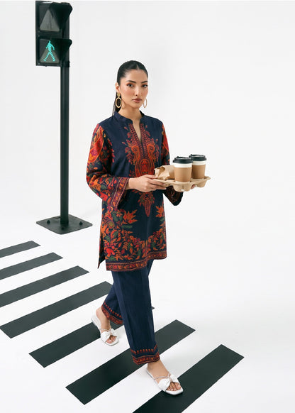 Navy Blue Printed Slub Lawn Kurta Set Online in Sri Lanka India Australia