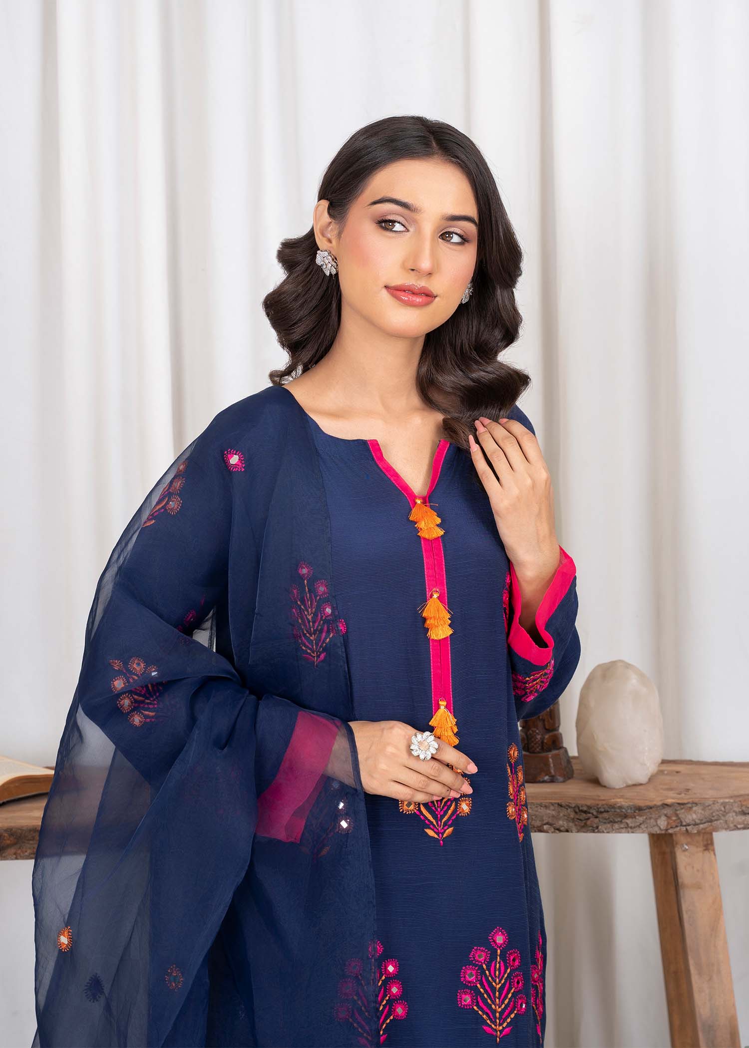 Navy Blue Raw Silk Festive Wear Salwar Suit Online in Sri Lanka India Australia