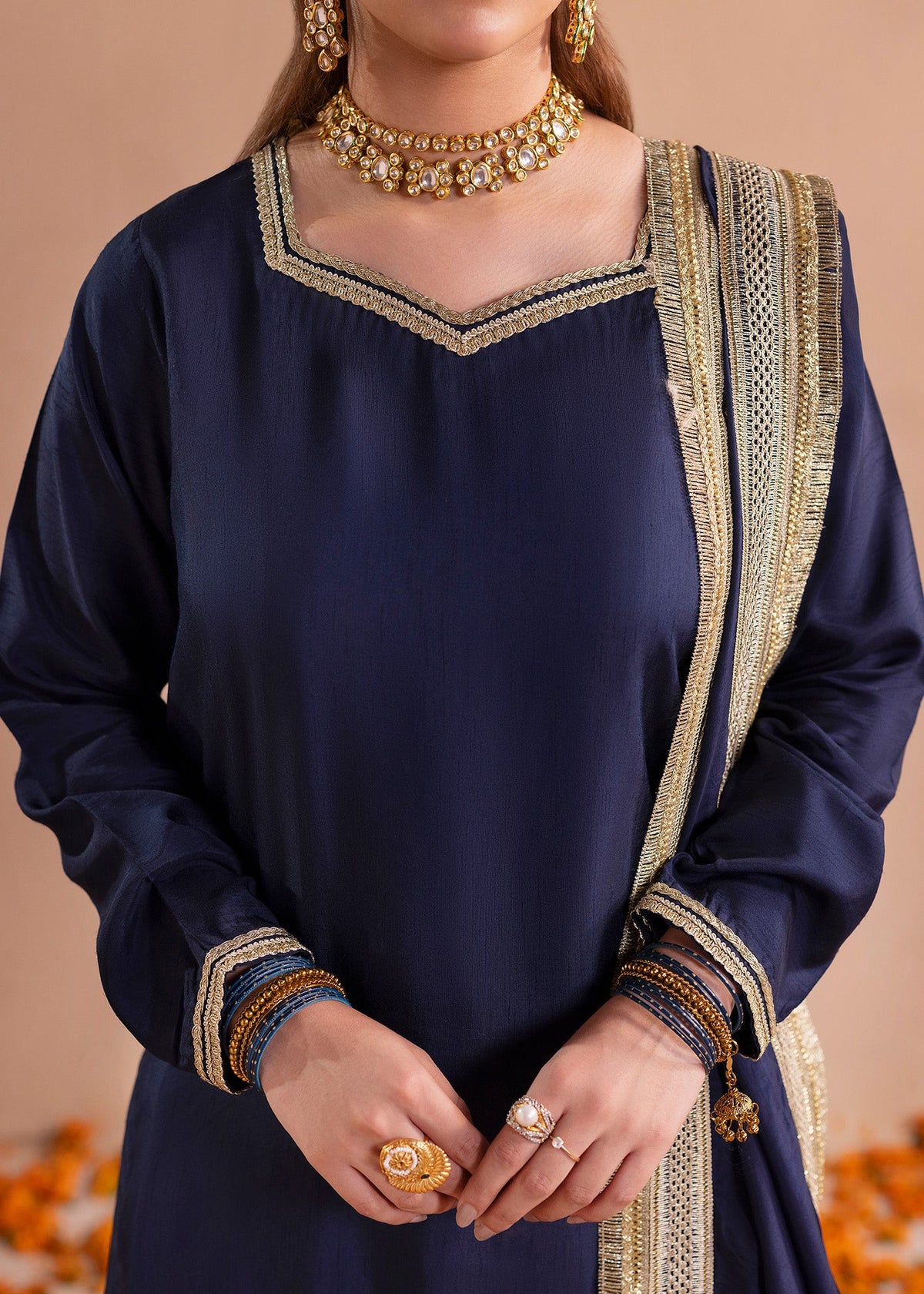 Navy Blue Raw Silk Gharara with Dupatta Online in Dubai UAE Abudhabi Ajman Sharjah