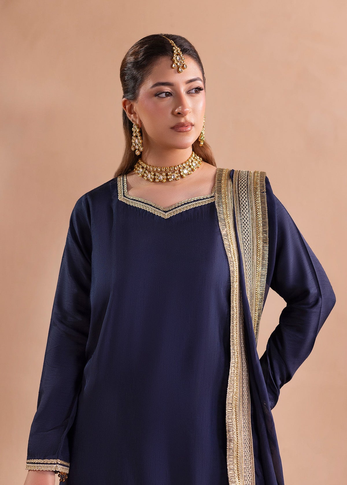 Navy Blue Raw Silk Pakistani Bridal Gharara Online in Sri Lanka India Australia