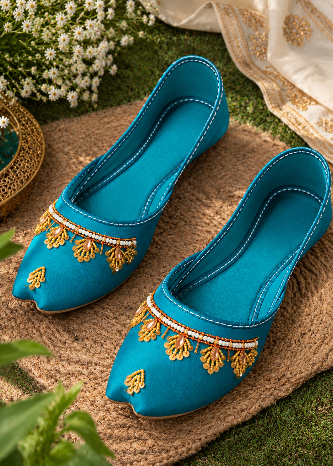 Navy Blue Sequin Pearl Khussa Jutti Online in KSA Riyadh Saudi Arabia Oman Bahrain Qatar