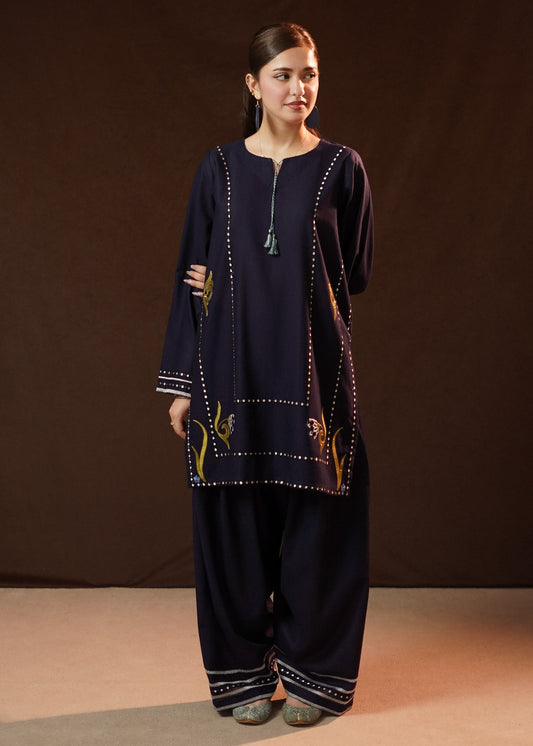 Navy Blue Slub Khaddar Kurta Set for Daily Wear Online in Sri Lanka India Australia