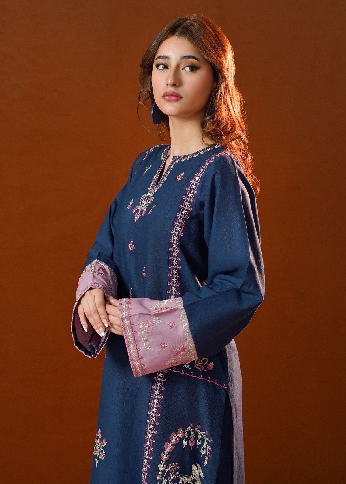 Navy Blue Slub Khaddar Kurta Set Online in UK USA Canada