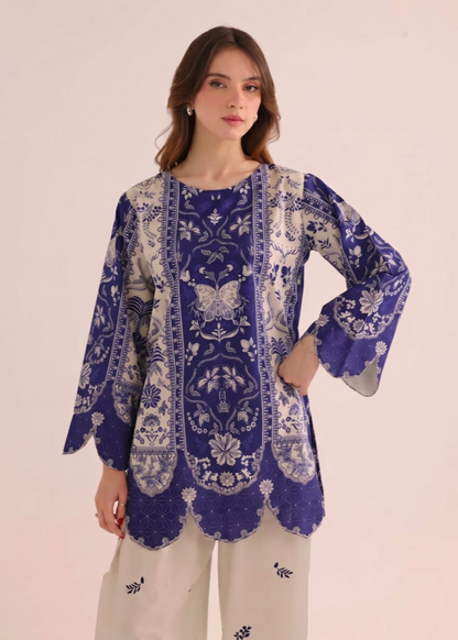Navy Blue Summer Kurta Set with Churidar Online in Sri Lanka India Australia