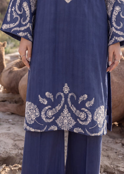 Navy Blue Textured Lawn Embroidered Suit Online in Sri Lanka India Australia
