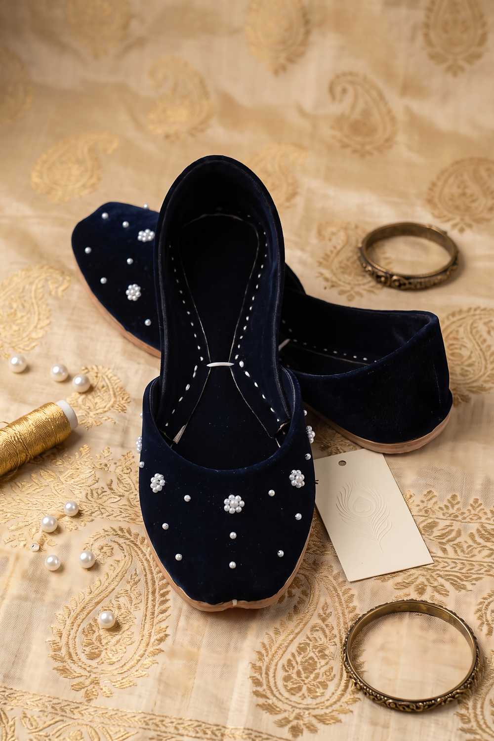 Navy Blue Velvet Khussa Ladies Ethnic Shoes Online in Dubai UAE Abudhabi Ajman Sharjah