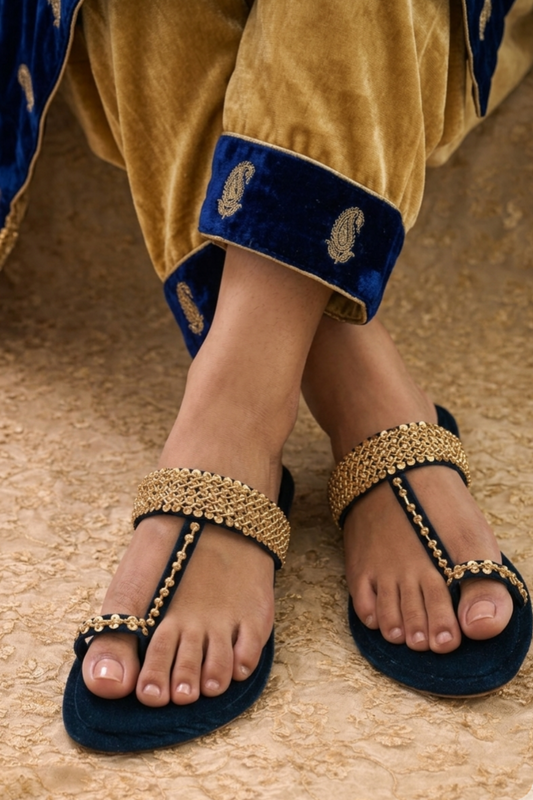 Navy Blue Velvet Khussa Online in Dubai UAE Abudhabi Ajman Sharjah