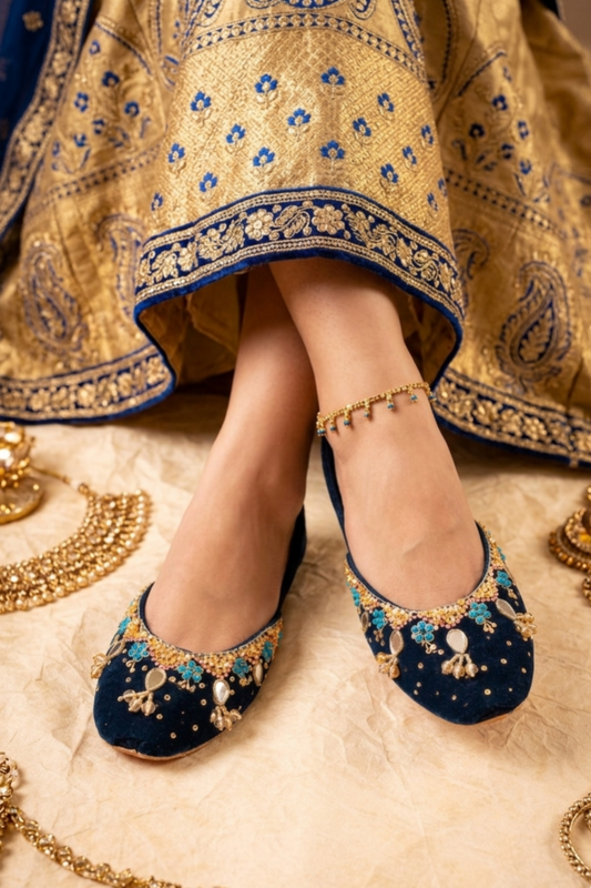 Navy Blue Velvet Kolhapuri Mojari Online in Dubai UAE Abudhabi Ajman Sharjah