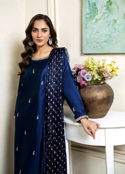 Navy Blue Zari Organza Dupatta Kurta Set Online in Sri Lanka India Australia
