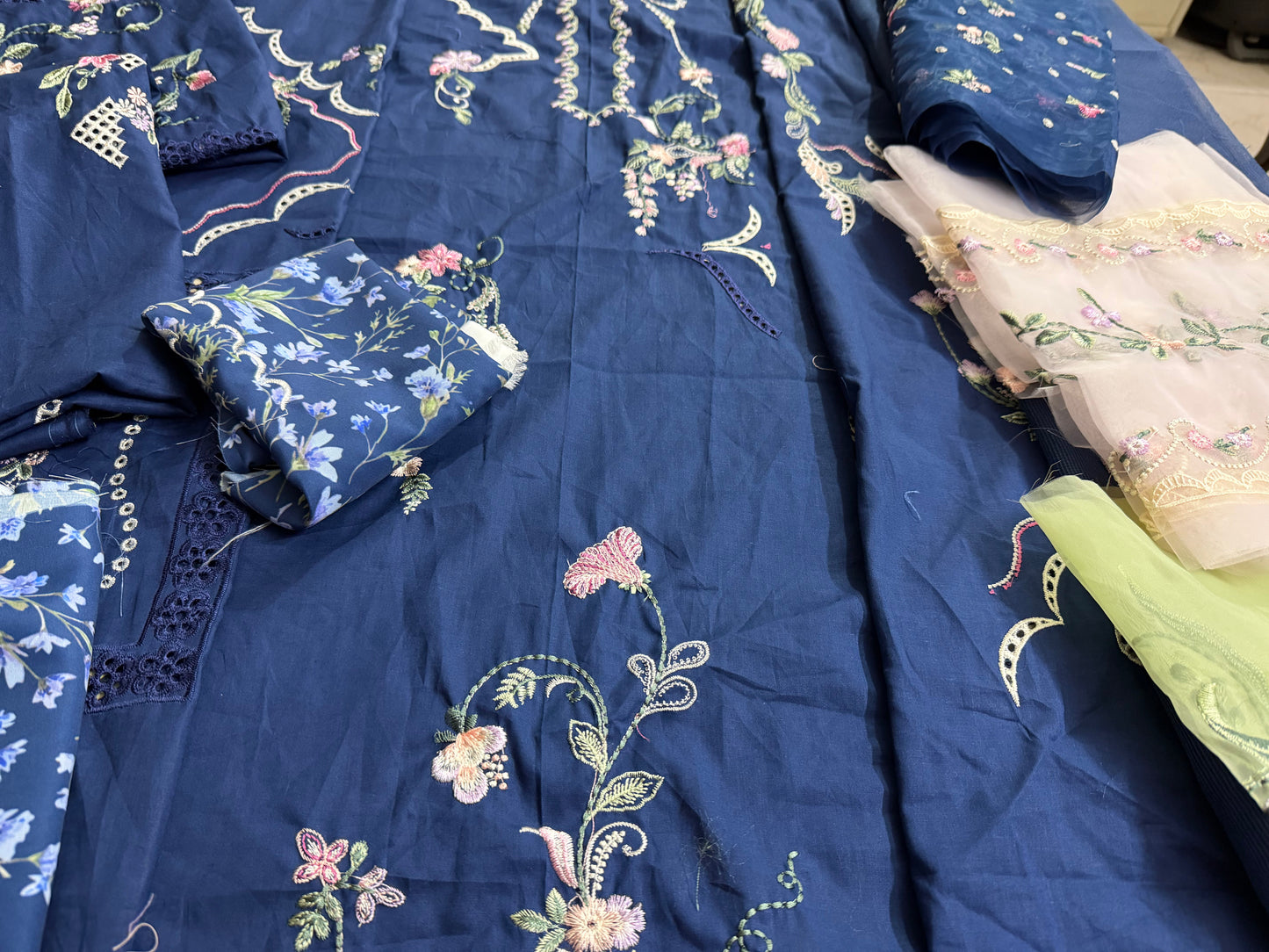 Navy Embroidered Lawn Pakistani Suit Online in Dubai UAE Abudhabi Ajman Sharjah