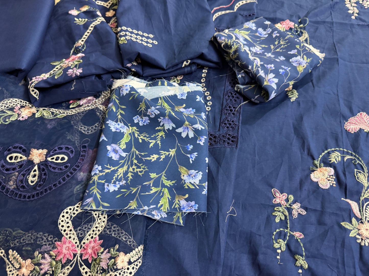 Navy Multi Floral Lawn Dress Material Online in Sri Lanka India Australia