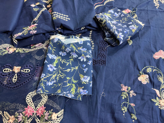 Navy Multi Floral Lawn Dress Material Online in Sri Lanka India Australia