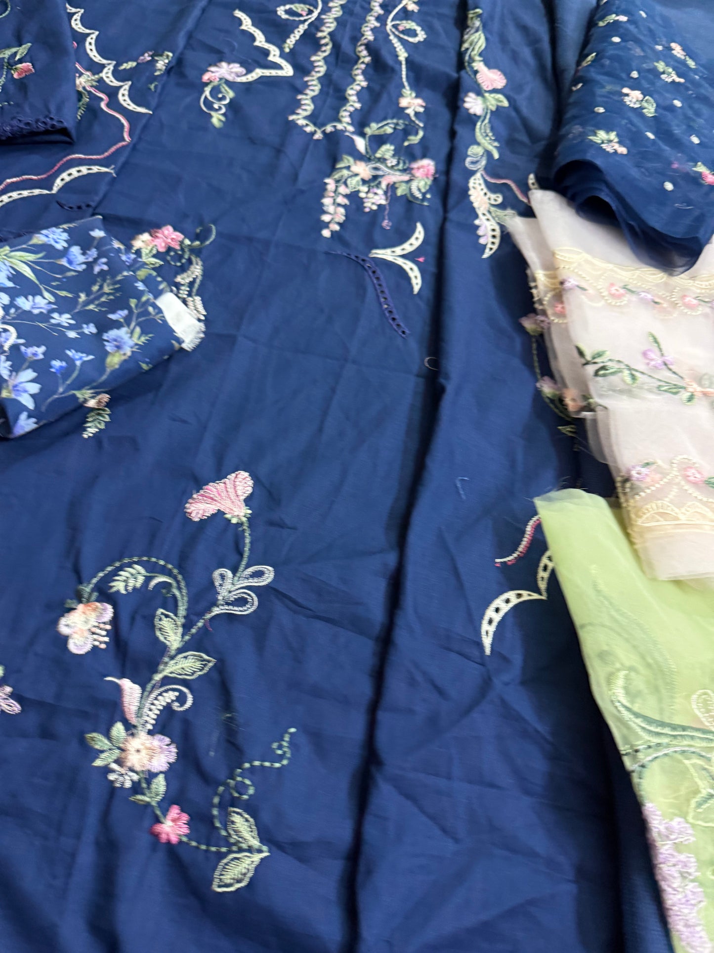 Navy Multi Floral Lawn Suit Online in Dubai UAE Abudhabi Ajman Sharjah