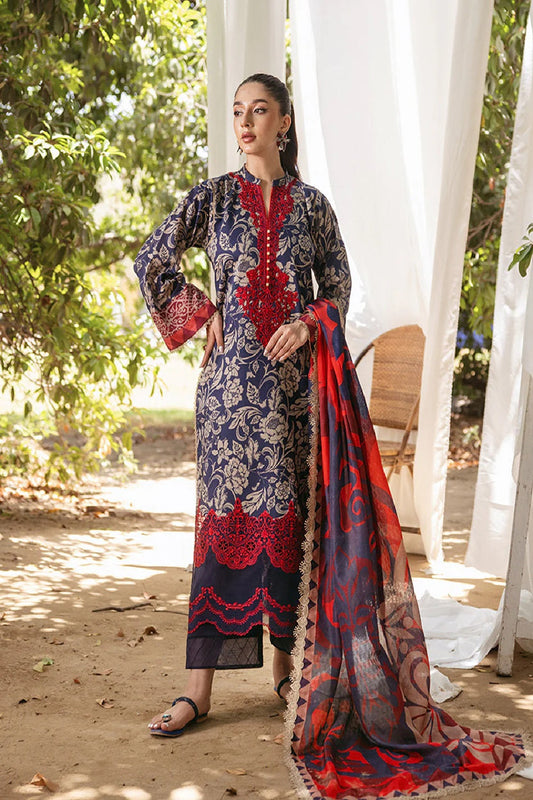 Navy Blue Pure Lawn Suit with Chiffon Dupatta