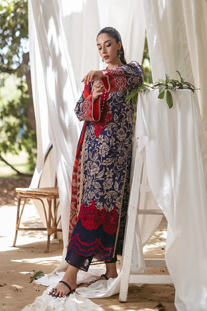 Navy Blue Pure Lawn Suit with Chiffon Dupatta